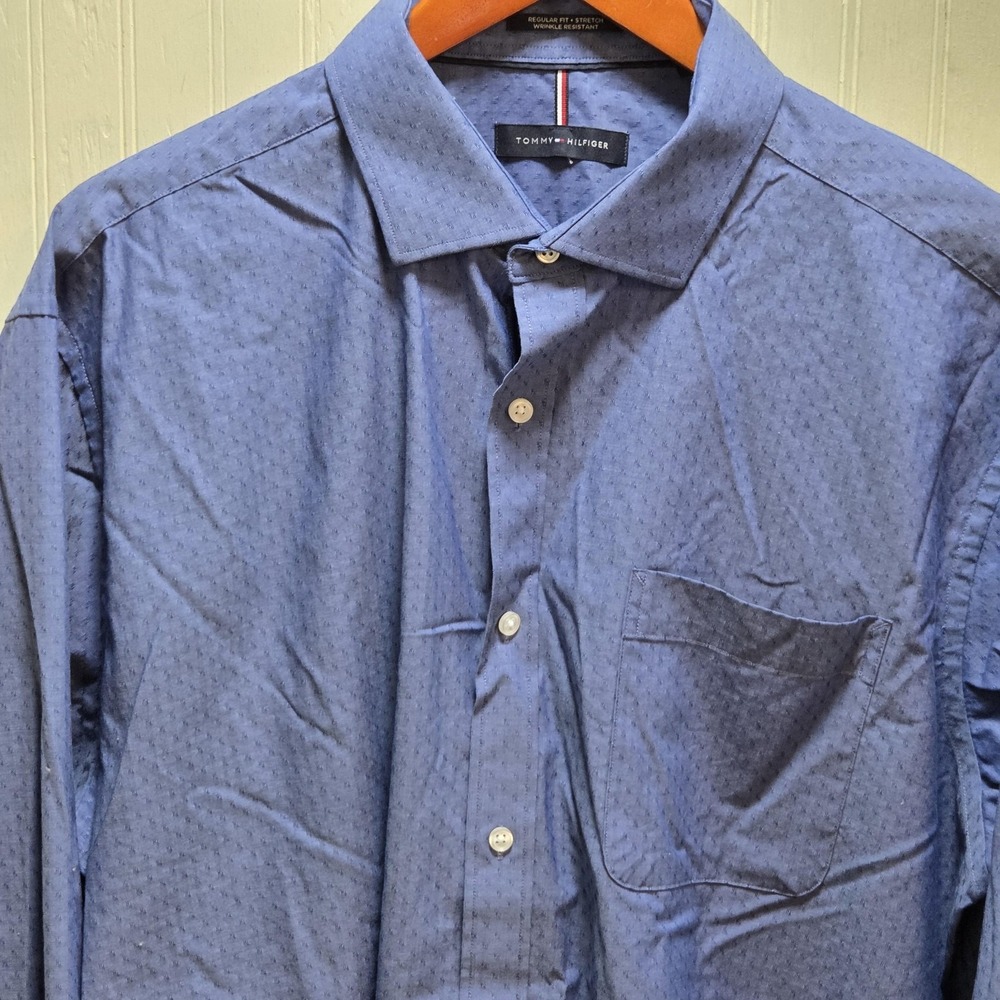 Tommy Hilfiger Dress Shirt Mens XL 17-17.5 32/33 Blue Geometric Long Sleeve